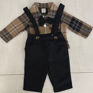 SHEIN Plaid Shirt with Black Suspender Trousers